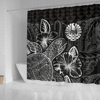 Tahiti Shower Curtain Turtle Hibiscus Black - Polynesian Pride