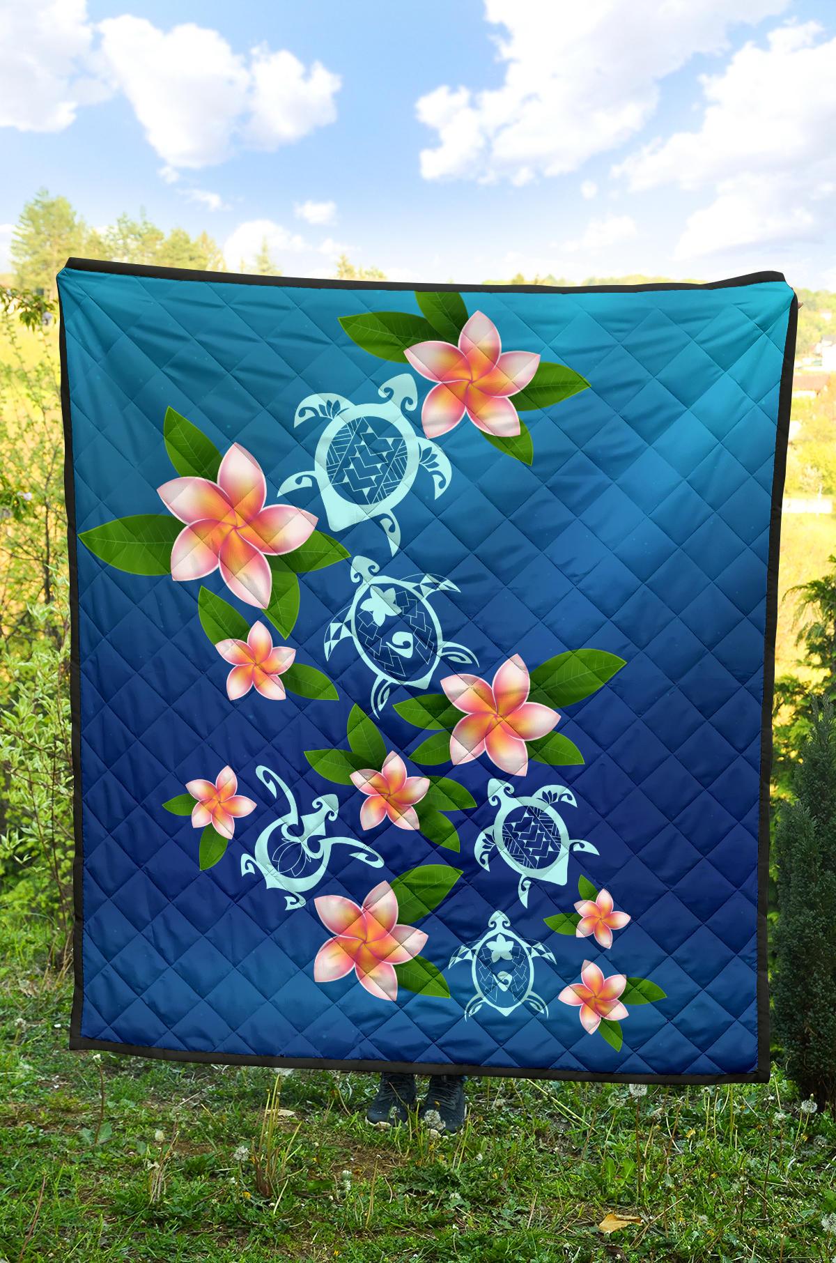 Turtle Polynesian Plumeria Premium Quilt - Polynesian Pride