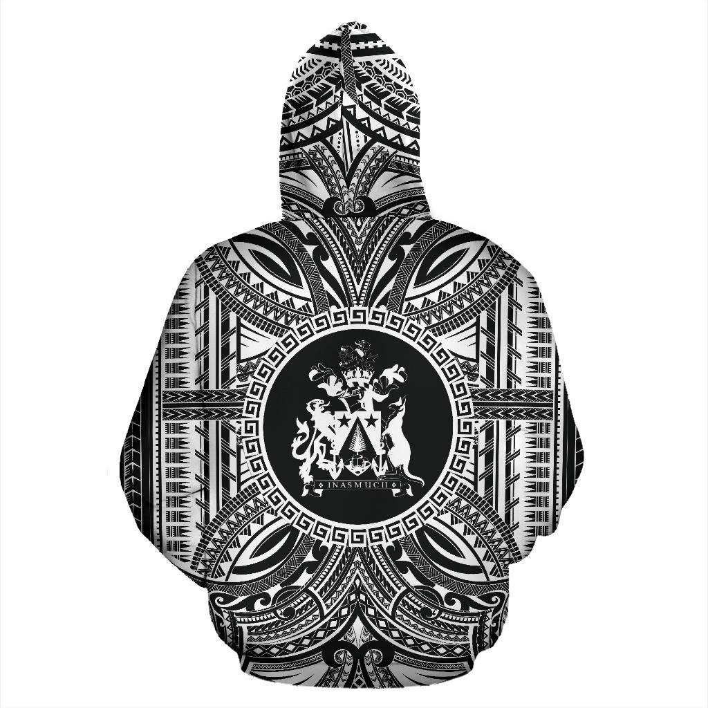 Norfolk Island ll Over Hoodie Norfolk Island Coat of rms Polynesian White Black - Polynesian Pride