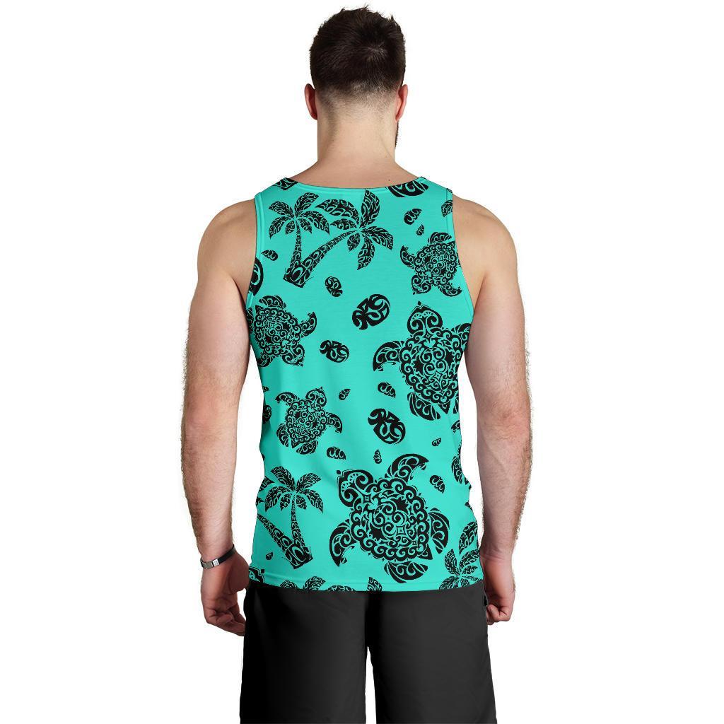 Polynesian Turtle Palm And Sea Pebbles Turquoise Hawaii Men's Tank Top - Polynesian Pride