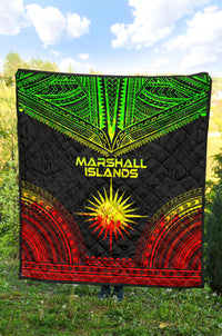 Marshall Islands Premium Quilt - Marshall Islands Flag Polynesian Chief Reggae Version - Polynesian Pride