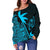 Guam Coconut Tree Off Shoulder Sweater Blue K4 - Polynesian Pride