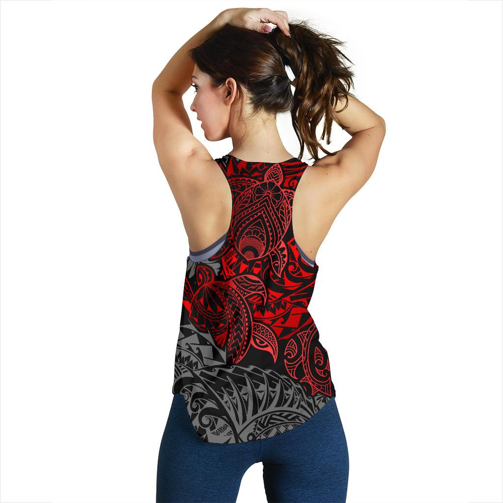 Polynesian Hawaii (Kanaka Maoli) Women's Racerback Tank - Red Turtle Hibiscus Flowing - Polynesian Pride