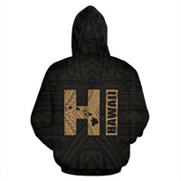 Polynesian Kakau Kanaka Map of Hawaii Hoodie Gold - Polynesian Pride