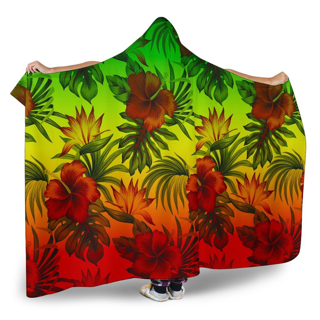 Polynesian Hooded Blanket - Reggae Hibiscus Patterns - Polynesian Pride