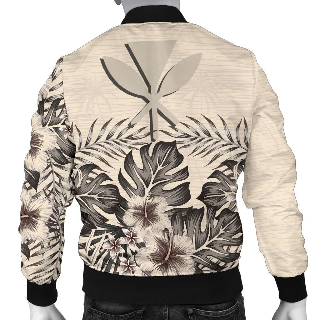 Kanaka Maoli (Hawaiian) Men's Bomber Jacket - The Beige Hibiscus - Polynesian Pride
