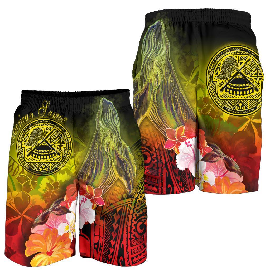 American Samoa Polynesian Men's Shorts - Humpback Whale with Tropical Flowers - Polynesian Pride
