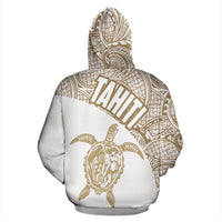 Tahiti Zip up Hoodie Tahiti Turtle Mermaid Polynesian Tattoo Golden White Version - Polynesian Pride
