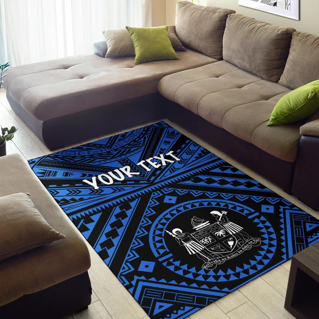 Fiji Personalised Area Rug - Fiji Seal With Polynesian Tattoo Style ( Blue) - Polynesian Pride