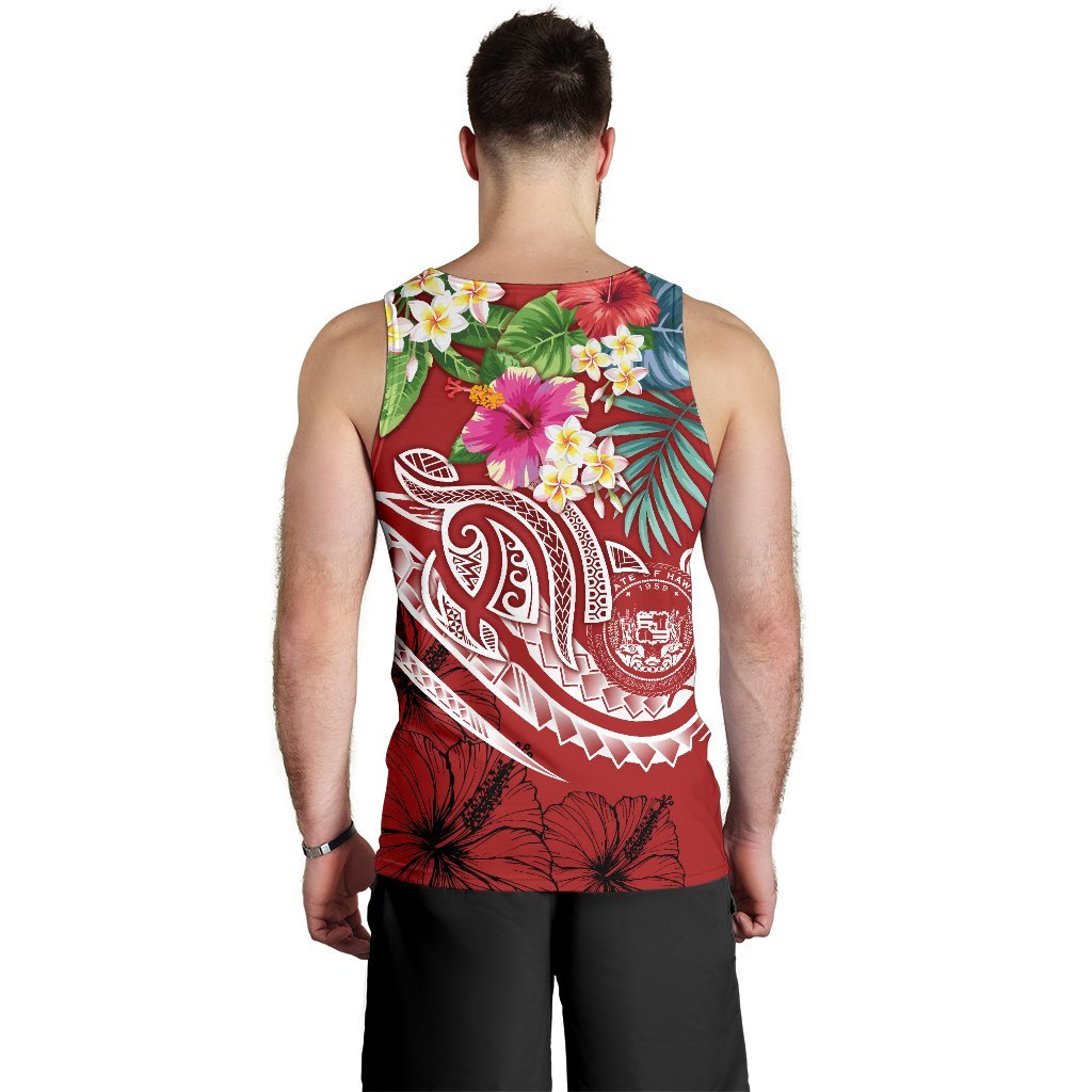 Polynesian Hawaii Men's Tank Top - Summer Plumeria (Red) - Polynesian Pride