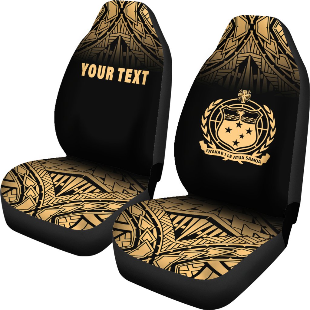 Samoa Custom Personalised Car Seat Covers - Samoa Coat Of Arms Polynesian Tattoo Fog Gold - Polynesian Pride