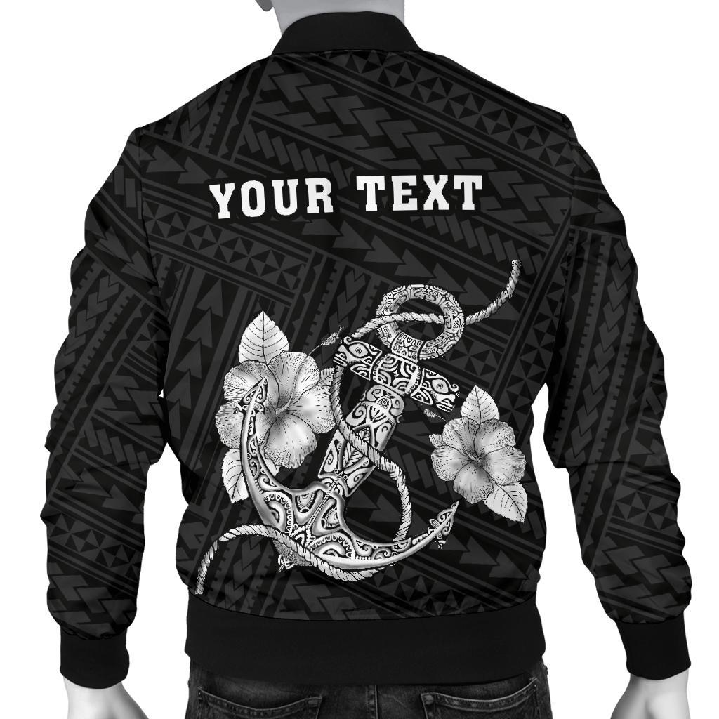 Hawaii Kakau Polynesian Anchor Personalized Men's Bomber Jacket - White - Polynesian Pride