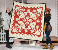 Hawaiian Tropical Pattern Premium Quilt - Red - Argu Style - AH - Polynesian Pride
