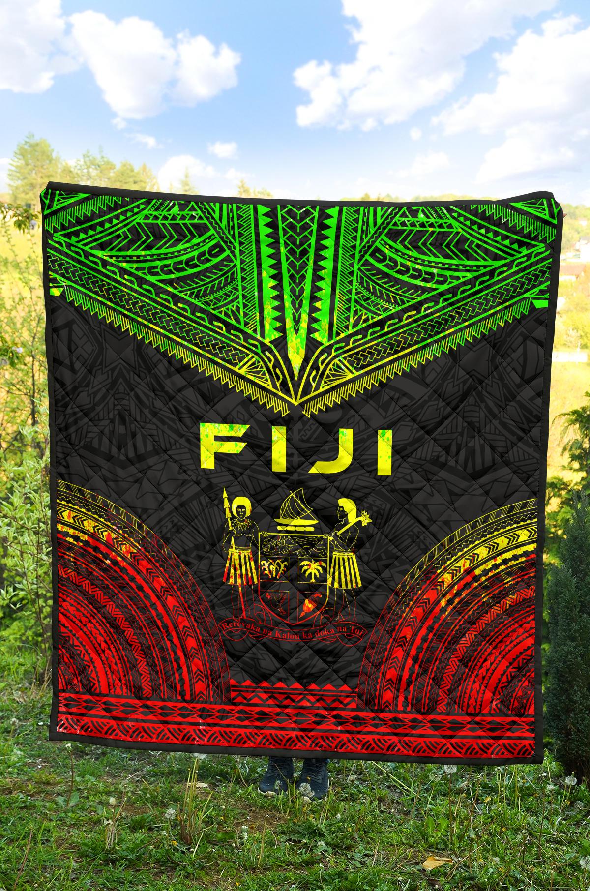Fiji Premium Quilt - Fiji Coat Of Arms Polynesian Chief Reggae Version - Polynesian Pride
