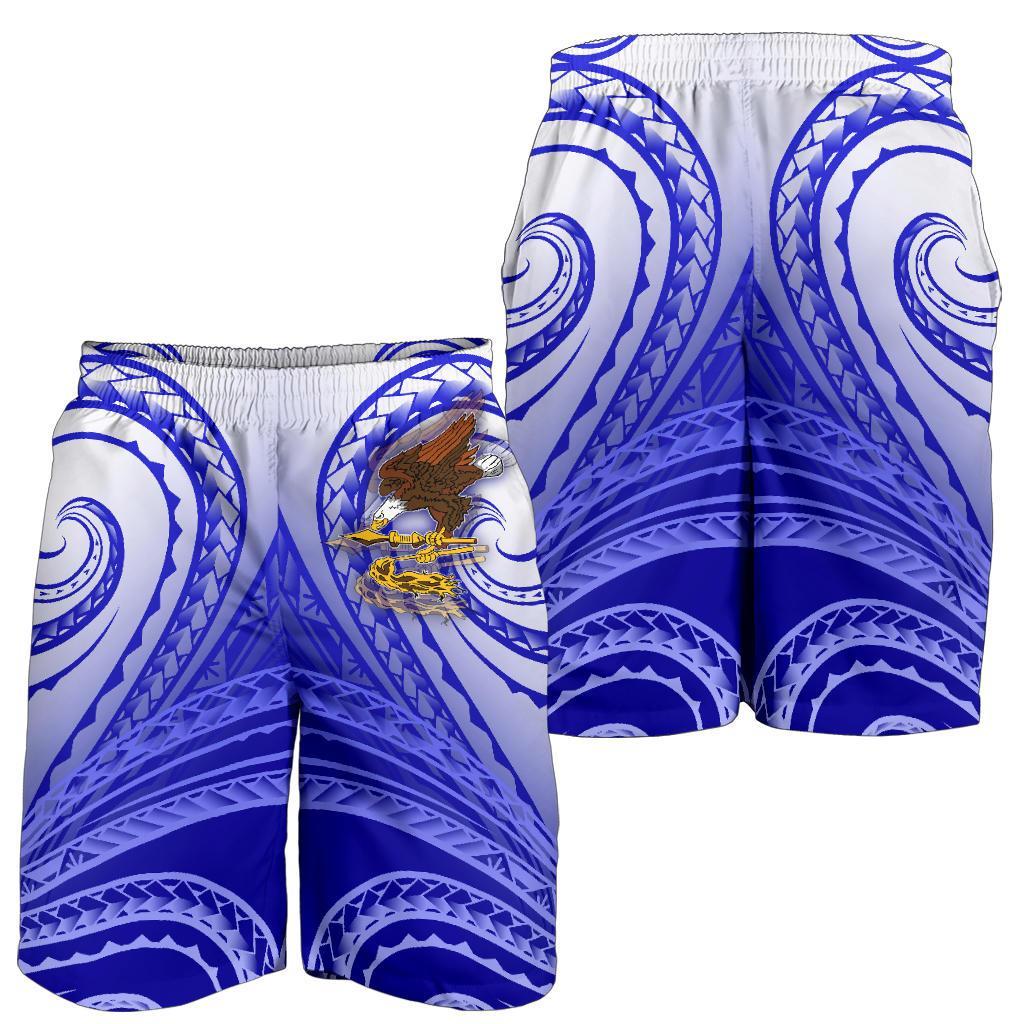 American Samoa Polynesian Men's Shorts - Bald Eagle (Blue) - Polynesian Pride