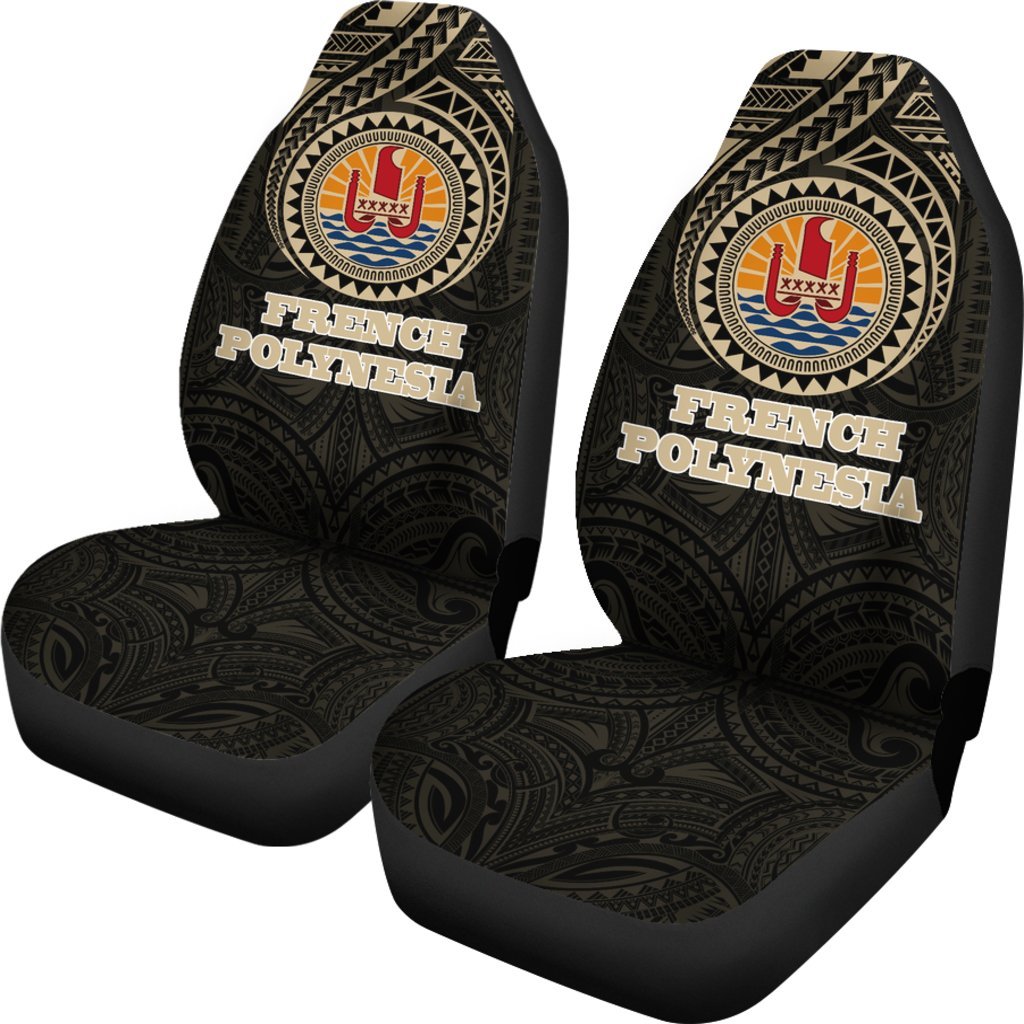 French Polynesia Car Seat Covers - French Polynesia Coat Of Arms (Set of Two) - A7 Universal Fit Black - Polynesian Pride
