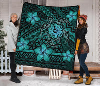 Hawaii Mix Polynesian Turtle Plumeria Premium Quilt - AH - Nick Style - Turquoise - Polynesian Pride