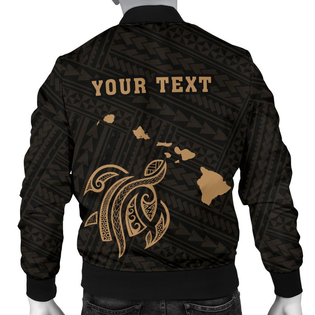 Hawaii Kakau Polynesian Turtle Map Personalized Men's Bomber Jacket - Gold - Polynesian Pride