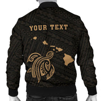 Hawaii Kakau Polynesian Turtle Map Personalized Men's Bomber Jacket - Gold - Polynesian Pride