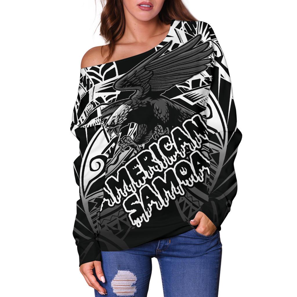 American Samoa Polynesian Women's Off Shoulder Sweater - Eagle Tribal Pattern - Polynesian Pride