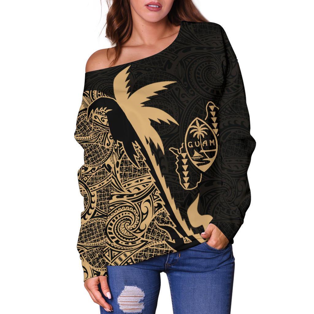 Guam Coconut Tree Off Shoulder Sweater Gold K4 - Polynesian Pride