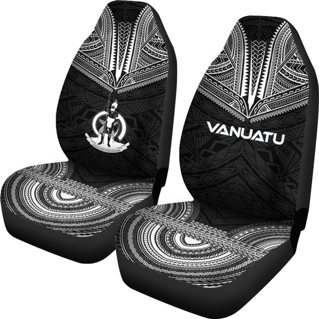 Vanuatu Car Seat Cover - Vanuatu Coat Of Arms Polynesian Chief Tattoo Black Version - Polynesian Pride