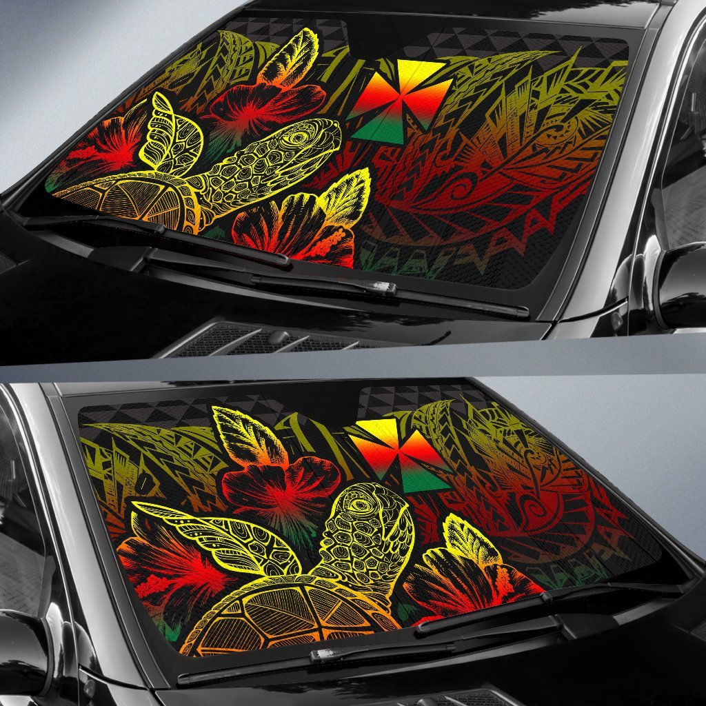 Wallis And Futuna Auto Sun Shades - Turtle Hibiscus Reggae - Polynesian Pride