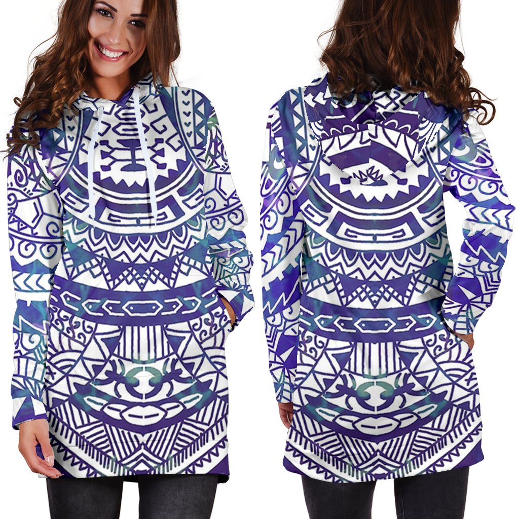 Polynesian Tribal Hoodie Dress Blue - Polynesian Pride