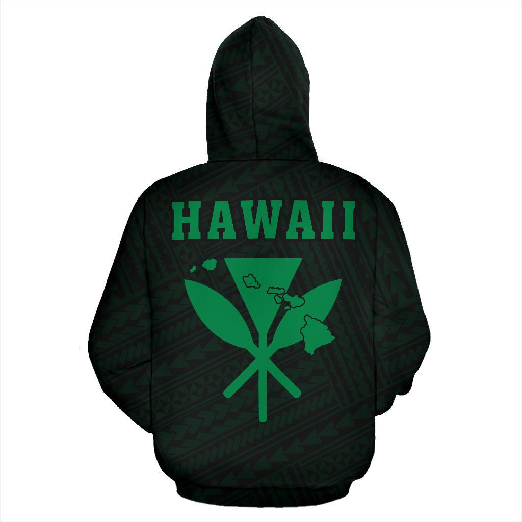 Polynesian Kakau Turtle Map of Hawaii Hoodie Green - Polynesian Pride