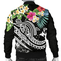 Papua New Guinea Polynesian Men's Bomber Jacket - Summer Plumeria (Black) - Polynesian Pride