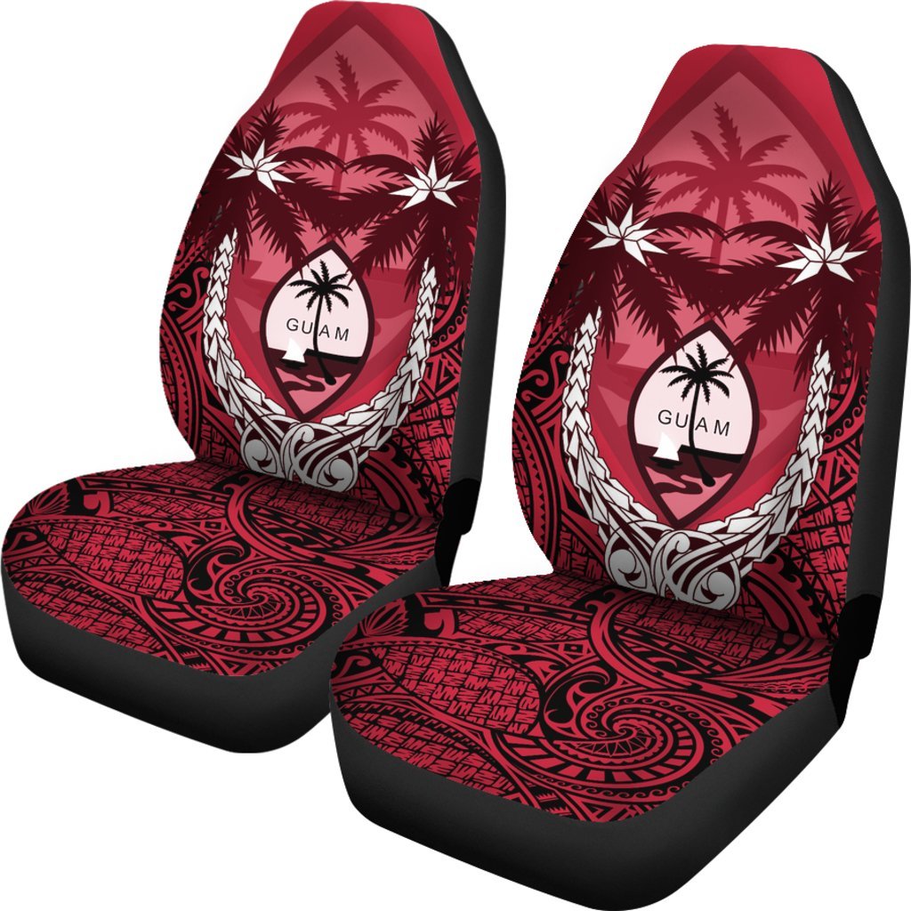 Guam Micronesian Niyok Car Seat Covers - Guam Coat Of Arms Coconut Tree - A02 Universal Fit Red - Polynesian Pride