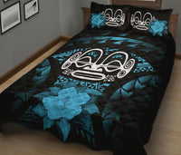 Marquesas Islands Polynesian Quilt Bed Set Hibiscus Blue - Polynesian Pride