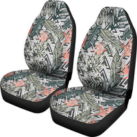 Hawaii Tropical Palm Leaves And Flowers Car Seat Cover Universal Fit White - Polynesian Pride