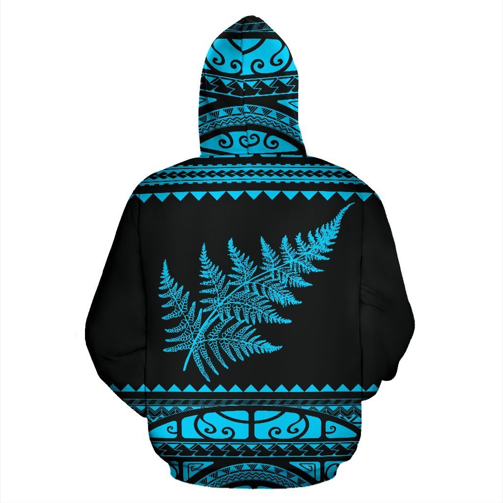 New Zealand Maori Zip up Hoodie, Aotearoa Silver Fern Zipper Hoodie Blue - Polynesian Pride