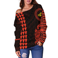 Hawaii Mauna Kea Polynesian Women's Off Shoulder Sweater - Orange - Polynesian Pride
