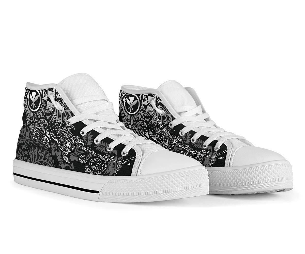 Polynesian Hawaii (Kanaka Maoli) High Top Shoes - White Hibiscus Turtle Flowing - Polynesian Pride