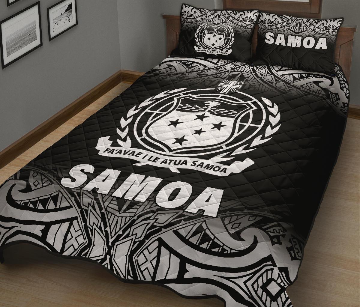 Samoa Quilt Bed Set - Samoa Coat Of Arms Polynesian Tattoo Black Fog White Version - Polynesian Pride