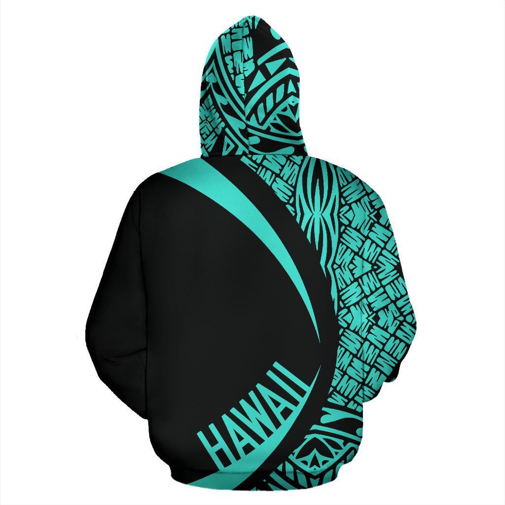 Polynesian Kanaka Maoli Map of Hawaii Zip Hoodie Turquoise Circle Style - Polynesian Pride
