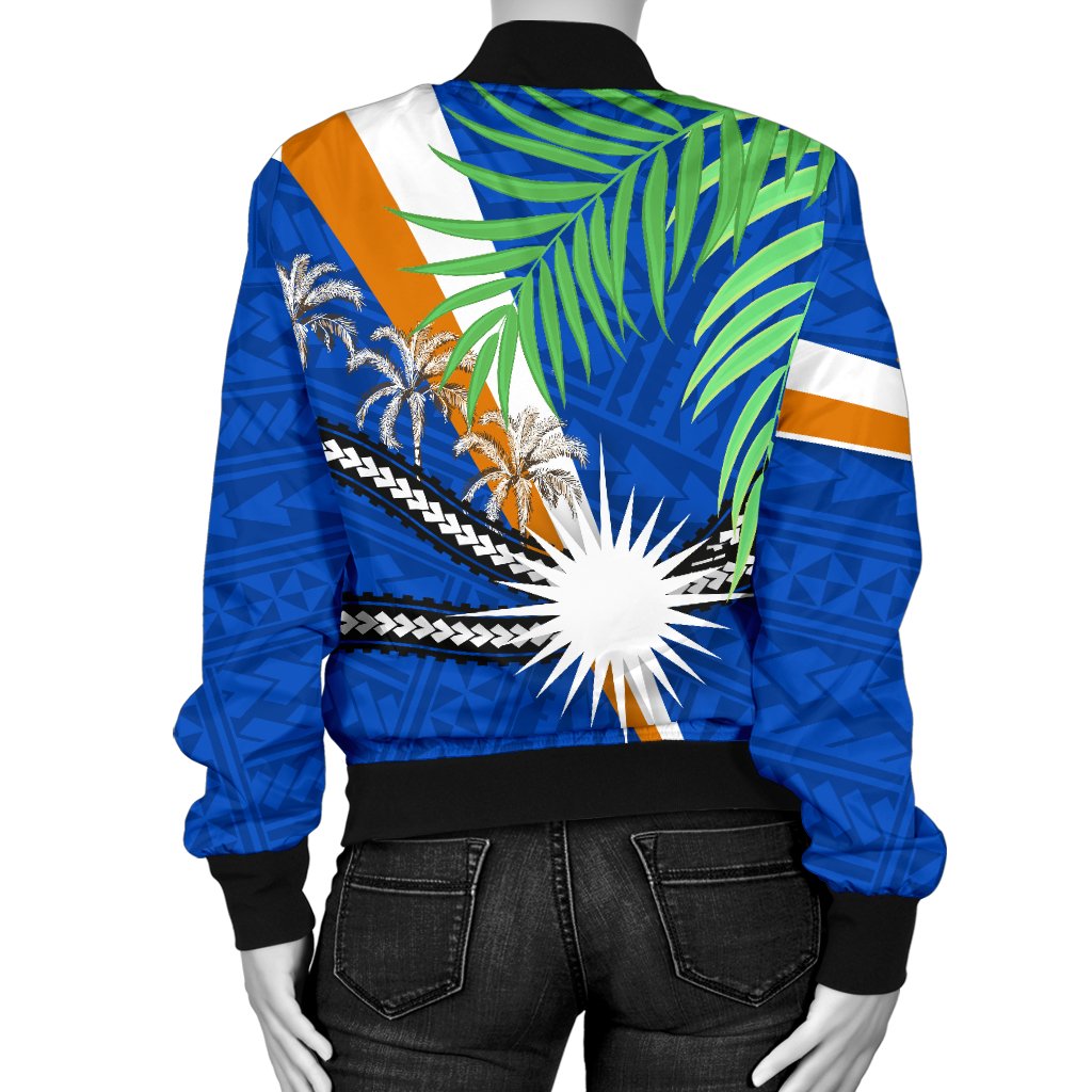 Marshall Islands Rugby Women Bomber Jacket Coconut Leaves - Polynesian Pride