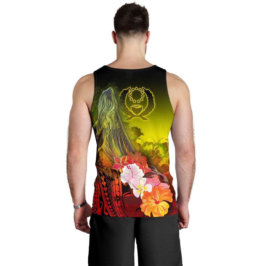 Pohnpei Men's Tank Top - Humpback Whale with Tropical Flowers (Yellow) - Polynesian Pride