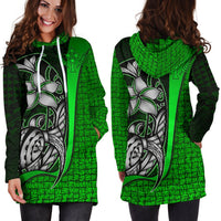 Kosrae Micronesian Women's Hoodie Dress Green - Turtle With Hook - Polynesian Pride