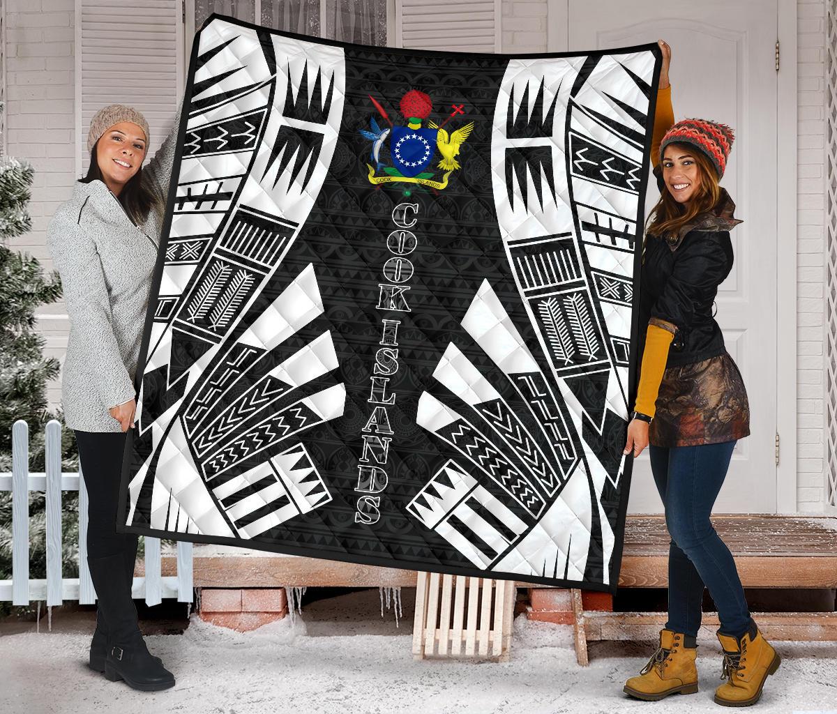 Cook Islands Premium Quilt - Cook Islands Polynesian White Tattoo (Black) - Polynesian Pride
