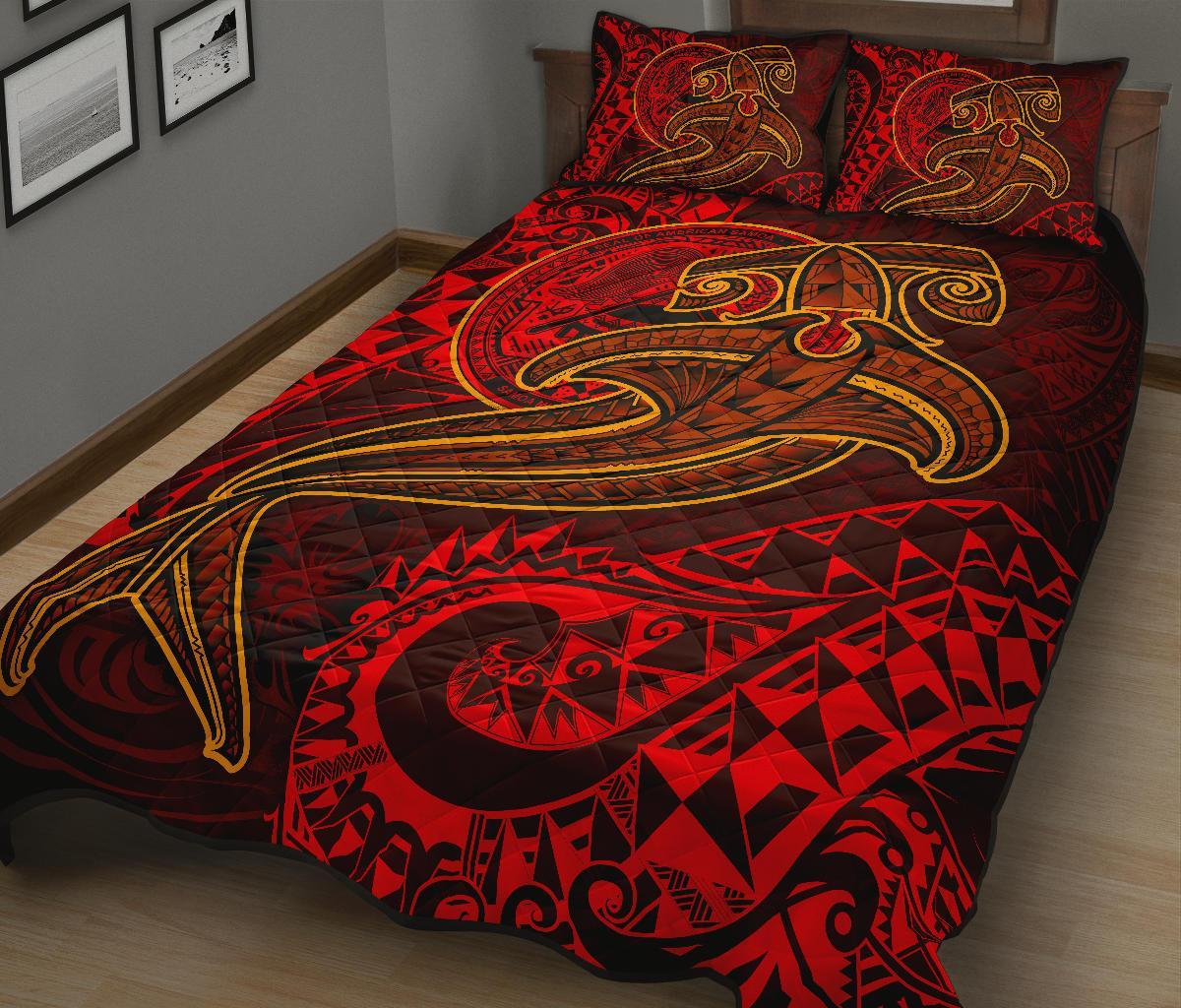 American Samoa Quilt Bed Set - Red Shark Polynesian Tattoo - Polynesian Pride