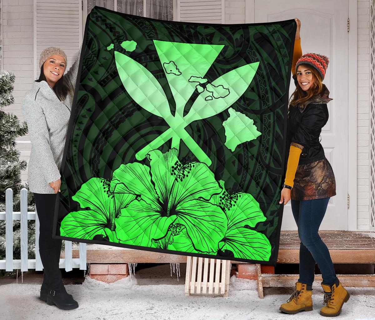 Hawaiian Kanaka Premium Quilt Hibiscus Polynesian Love Green - Polynesian Pride
