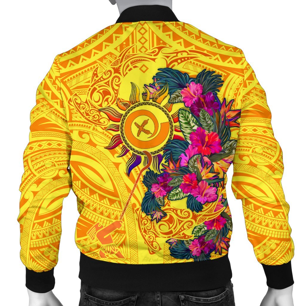 Polynesian Men's Bomber Jackets - Vanuatu Symbols With Hibiscus - Polynesian Pride