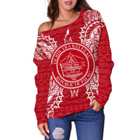 Palau Polynesian Shoulder Sweater Map Red White - Polynesian Pride