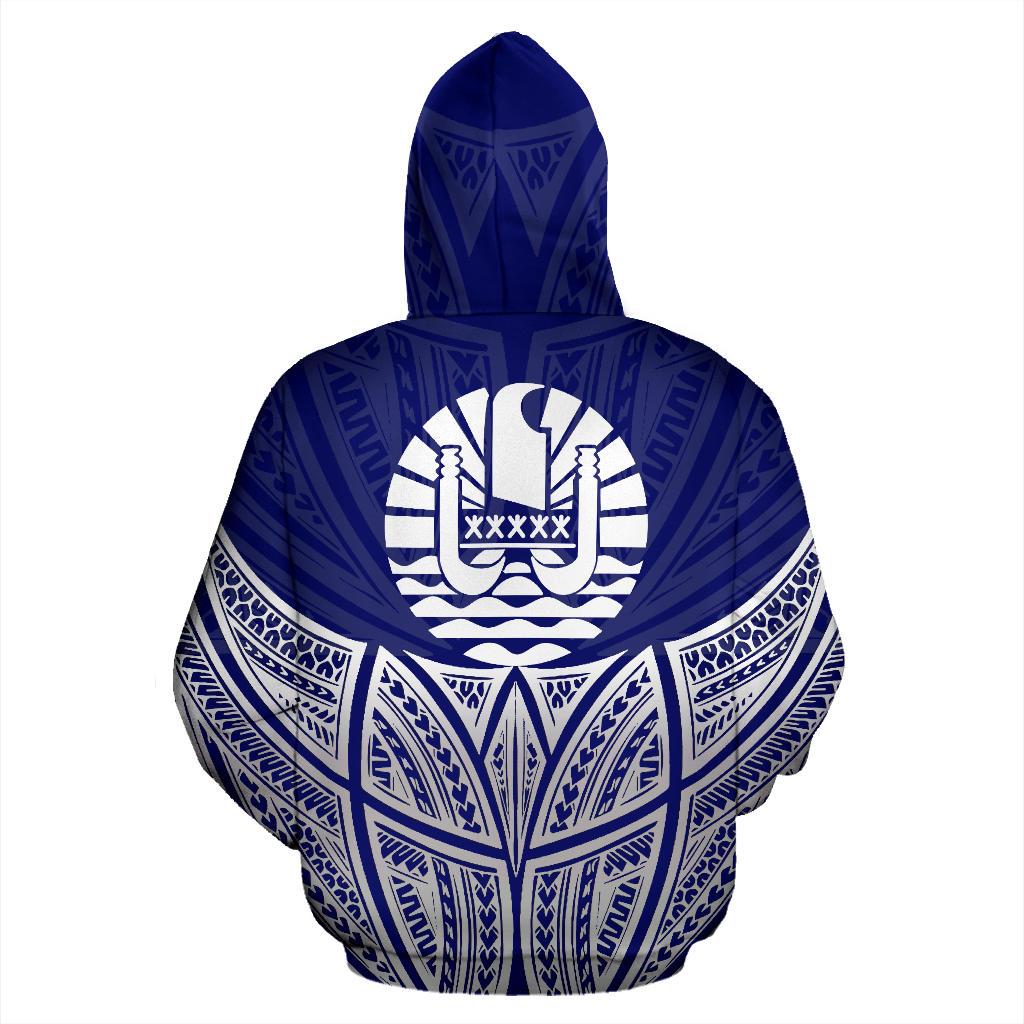 Tahiti Polynesian Zip up Hoodie Blue Pride Map and Seal - Polynesian Pride