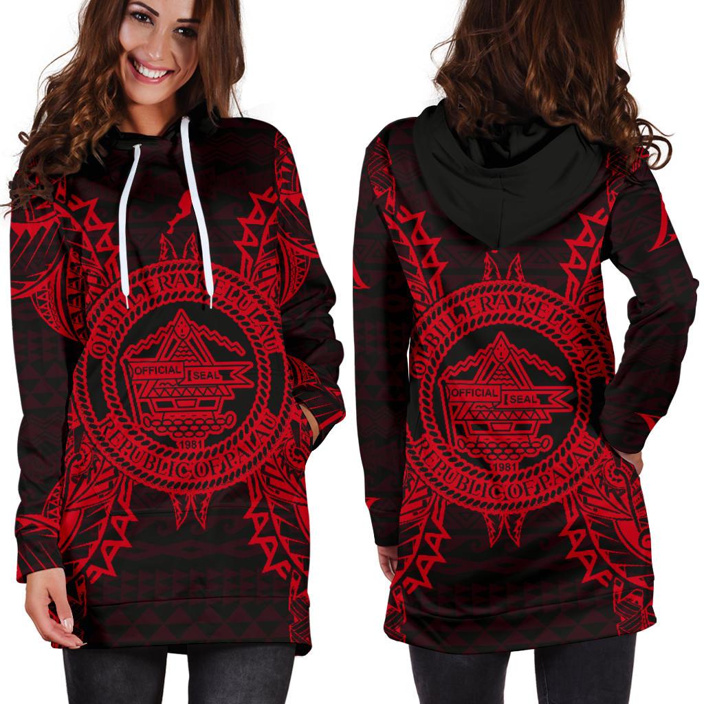Palau Polynesian Hoodie Dress Map Red - Polynesian Pride