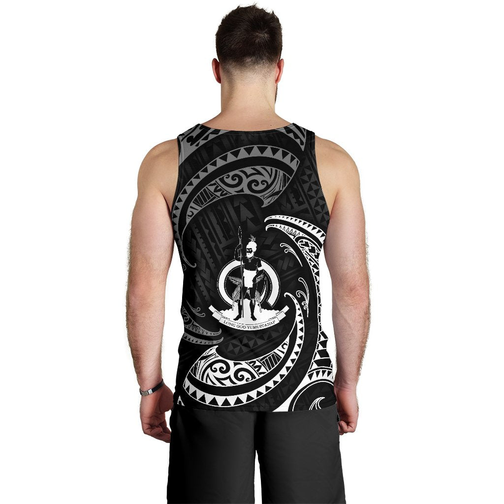 Vanuatu Polynesian Custom Personalised Men's Tank Top - White Tribal Wave - Polynesian Pride