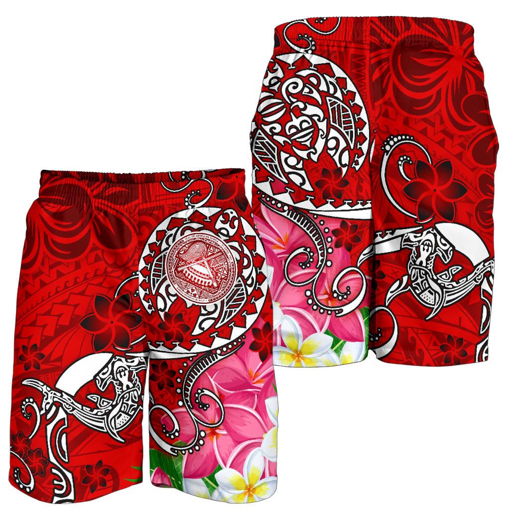 American Samoa Polynesian Men's Shorts - Turtle Plumeria (Red) - Polynesian Pride